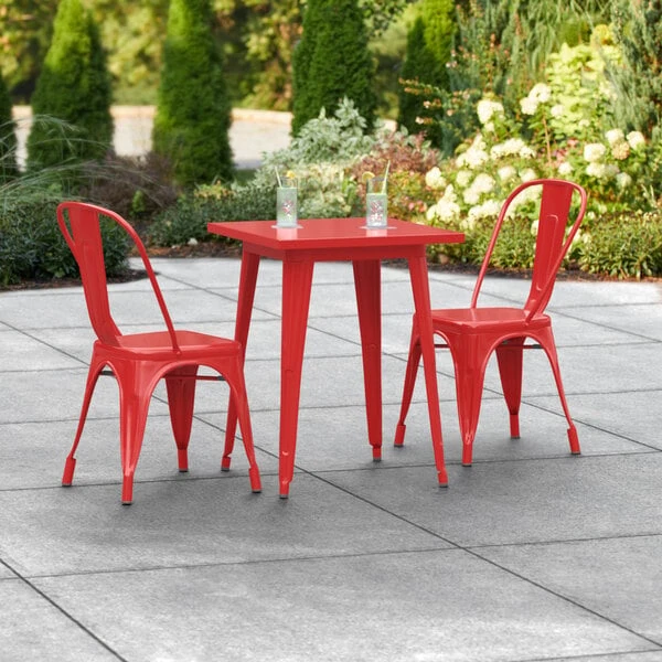 LT&S Alloy Series Lancaster Table & Seating Alloy Series 24" X 24" Red Dining Height Outdoor Table With 2 Industrial Cafe Chairs 1 LT&S Alloy Series Lancaster Table & Seating Alloy Series 24" X 24" Red Dining Height Outdoor Table With 2 Industrial Cafe Chairs