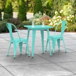 LT&S Alloy Series Lancaster Table & Seating Alloy Series 24" X 24" Seafoam Dining Height Outdoor Table With 2 Industrial Cafe Chairs