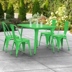 LT&S Alloy Series Lancaster Table & Seating Alloy Series 48" X 30" Green Dining Height Outdoor Table With 4 Industrial Cafe Chairs