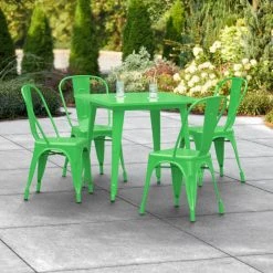 LT&S Alloy Series Lancaster Table & Seating Alloy Series 32" X 32" Green Dining Height Outdoor Table With 4 Industrial Cafe Chairs