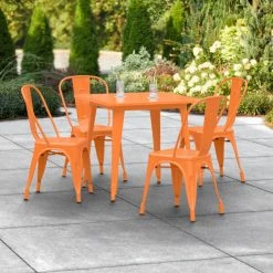 LT&S Alloy Series Lancaster Table & Seating Alloy Series 32" X 32" Orange Dining Height Outdoor Table With 4 Industrial Cafe Chairs