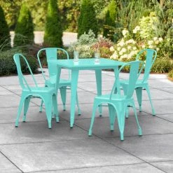 LT&S Alloy Series Lancaster Table & Seating Alloy Series 32" X 32" Seafoam Dining Height Outdoor Table With 4 Industrial Cafe Chairs