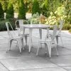 LT&S Alloy Series Lancaster Table & Seating Alloy Series 32" X 32" Silver Dining Height Outdoor Table With 4 Industrial Cafe Chairs
