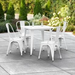 LT&S Alloy Series Lancaster Table & Seating Alloy Series 32" X 32" Square White Dining Height Outdoor Table With 4 Industrial Cafe Chairs
