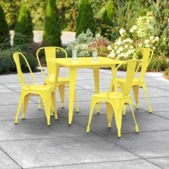 LT&S Alloy Series Lancaster Table & Seating Alloy Series 32" X 32" Yellow Dining Height Outdoor Table With 4 Industrial Cafe Chairs