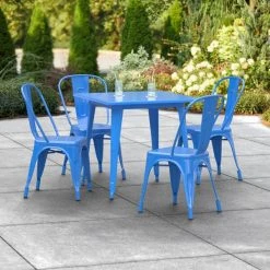 LT&S Alloy Series Lancaster Table & Seating Alloy Series 32" X 32" Blue Dining Height Outdoor Table With 4 Industrial Cafe Chairs