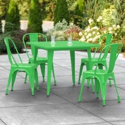 LT&S Alloy Series Lancaster Table & Seating Alloy Series 36" X 36" Green Dining Height Outdoor Table With 4 Industrial Cafe Chairs
