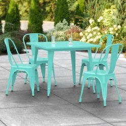 LT&S Alloy Series Lancaster Table & Seating Alloy Series 36" X 36" Seafoam Dining Height Outdoor Table With 4 Industrial Cafe Chairs