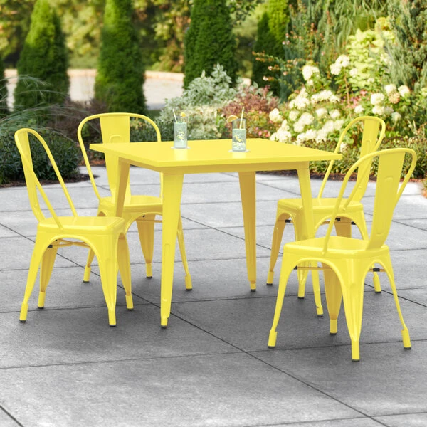 LT&S Alloy Series Lancaster Table & Seating Alloy Series 36" X 36" Yellow Dining Height Outdoor Table With 4 Industrial Cafe Chairs 1 LT&S Alloy Series Lancaster Table & Seating Alloy Series 36" X 36" Yellow Dining Height Outdoor Table With 4 Industrial Cafe Chairs