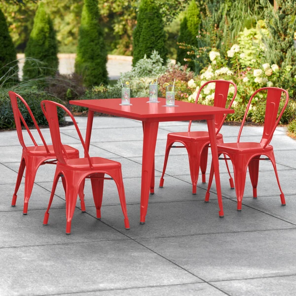 LT&S Alloy Series Lancaster Table & Seating Alloy Series 48" X 30" Red Dining Height Outdoor Table With 4 Industrial Cafe Chairs 1 LT&S Alloy Series Lancaster Table & Seating Alloy Series 48" X 30" Red Dining Height Outdoor Table With 4 Industrial Cafe Chairs