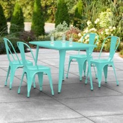 LT&S Alloy Series Lancaster Table & Seating Alloy Series 48" X 30" Seafoam Dining Height Outdoor Table With 4 Industrial Cafe Chairs