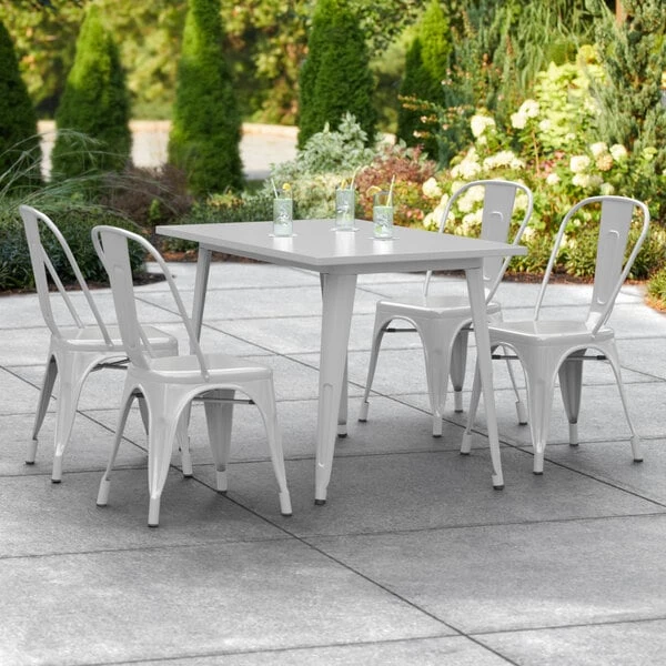 LT&S Alloy Series Lancaster Table & Seating Alloy Series 48" X 30" Silver Dining Height Outdoor Table With 4 Industrial Cafe Chairs 1 LT&S Alloy Series Lancaster Table & Seating Alloy Series 48" X 30" Silver Dining Height Outdoor Table With 4 Industrial Cafe Chairs