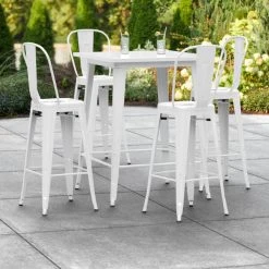 LT&S Alloy Series Lancaster Table & Seating Alloy Series 32" X 32" White Outdoor Bar Height Table With 4 Metal Cafe Bar Stools