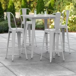LT&S Alloy Series Lancaster Table & Seating Alloy Series 32" X 32" Silver Outdoor Bar Height Table With 4 Metal Cafe Bar Stools
