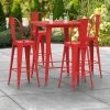 LT&S Alloy Series Lancaster Table & Seating Alloy Series 32" X 32" Red Outdoor Bar Height Table With 4 Metal Cafe Bar Stools