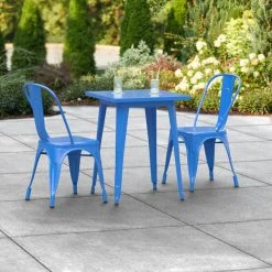 LT&S Alloy Series Lancaster Table & Seating Alloy Series 24" X 24" Blue Dining Height Outdoor Table With 2 Industrial Cafe Chairs