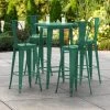 LT&S Alloy Series Lancaster Table & Seating Alloy Series 30" Round Emerald Outdoor Bar Height Table With 4 Metal Cafe Bar Stools