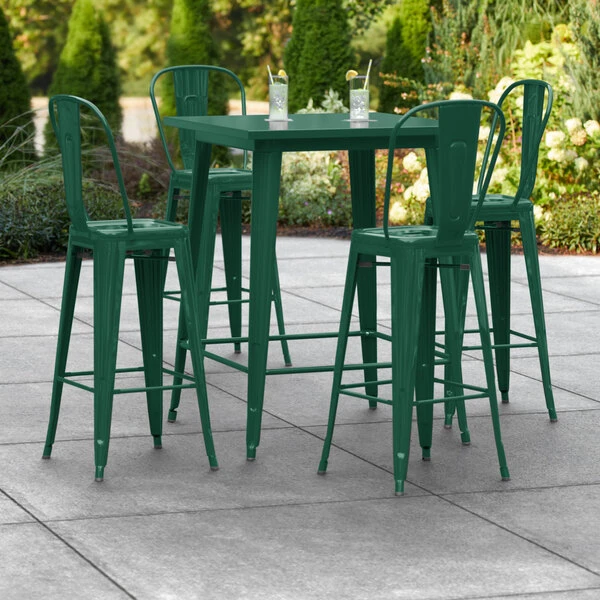 LT&S Alloy Series Lancaster Table & Seating Alloy Series 32" X 32" Emerald Outdoor Bar Height Table With 4 Metal Cafe Bar Stools 1 LT&S Alloy Series Lancaster Table & Seating Alloy Series 32" X 32" Emerald Outdoor Bar Height Table With 4 Metal Cafe Bar Stools
