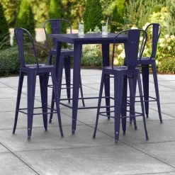 LT&S Alloy Series Lancaster Table & Seating Alloy Series 32" X 32" Navy Outdoor Bar Height Table With 4 Metal Cafe Bar Stools