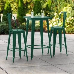 LT&S Alloy Series Lancaster Table & Seating Alloy Series 24" X 24" Emerald Outdoor Bar Height Table With 2 Metal Cafe Bar Stools
