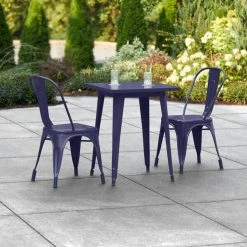 LT&S Alloy Series Lancaster Table & Seating Alloy Series 24" X 24" Navy Dining Height Outdoor Table With 2 Industrial Cafe Chairs