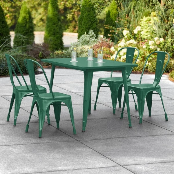 LT&S Alloy Series Lancaster Table & Seating Alloy Series 48" X 30" Emerald Dining Height Outdoor Table With 4 Industrial Cafe Chairs 1 LT&S Alloy Series Lancaster Table & Seating Alloy Series 48" X 30" Emerald Dining Height Outdoor Table With 4 Industrial Cafe Chairs