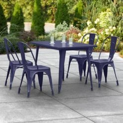 LT&S Alloy Series Lancaster Table & Seating Alloy Series 48" X 30" Navy Dining Height Outdoor Table With 4 Industrial Cafe Chairs
