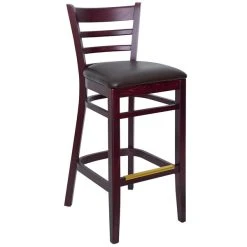BFM Seating Berkeley Dark Mahogany Beechwood Ladder Back Barstool With 2" Dark Brown Vinyl Seat