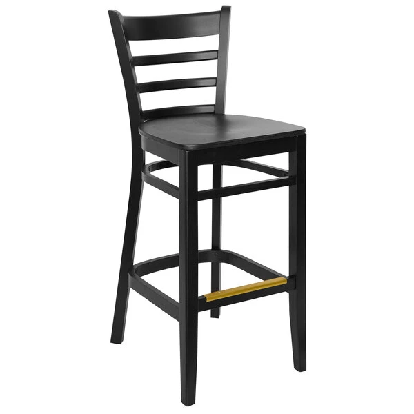 BFM Seating Berkeley Black Beechwood Ladder Back Barstool With Veneer Wood Seat 1 BFM Seating Berkeley Black Beechwood Ladder Back Barstool With Veneer Wood Seat