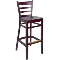 BFM Seating Berkeley Dark Mahogany Beechwood Ladder Back Barstool With Veneer Wood Seat