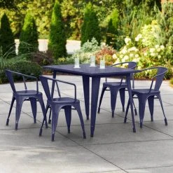LT&S Alloy Series Lancaster Table & Seating Alloy Series 48" X 30" Navy Dining Height Outdoor Table With 4 Arm Chairs