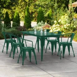 LT&S Alloy Series Lancaster Table & Seating Alloy Series 63" X 32" Emerald Dining Height Outdoor Table With 6 Arm Chairs