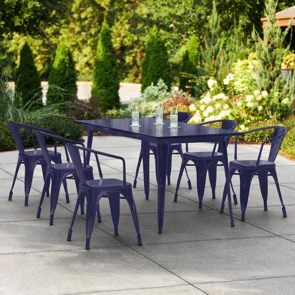 LT&S Alloy Series Lancaster Table & Seating Alloy Series 63" X 32" Navy Dining Height Outdoor Table With 6 Arm Chairs 1 LT&S Alloy Series Lancaster Table & Seating Alloy Series 63" X 32" Navy Dining Height Outdoor Table With 6 Arm Chairs