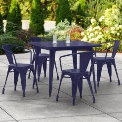 LT&S Alloy Series Lancaster Table & Seating Alloy Series 36" X 36" Navy Dining Height Outdoor Table With 4 Arm Chairs