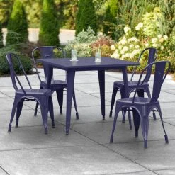 LT&S Alloy Series Lancaster Table & Seating Alloy Series 36" X 36" Navy Dining Height Outdoor Table With 4 Industrial Cafe Chairs