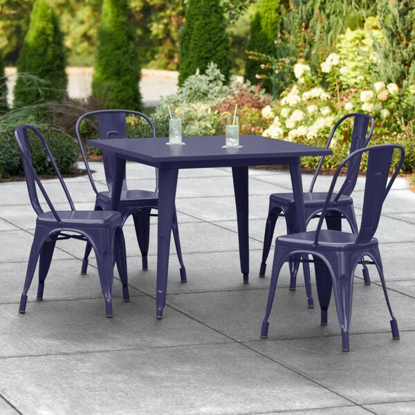 LT&S Alloy Series Lancaster Table & Seating Alloy Series 36" X 36" Navy Dining Height Outdoor Table With 4 Industrial Cafe Chairs 1 LT&S Alloy Series Lancaster Table & Seating Alloy Series 36" X 36" Navy Dining Height Outdoor Table With 4 Industrial Cafe Chairs