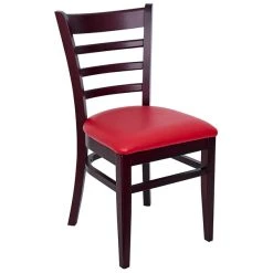 BFM Seating Berkeley Dark Mahogany Beechwood Ladder Back Side Chair With 2" Red Vinyl Seat