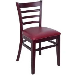 BFM Seating Berkeley Dark Mahogany Beechwood Ladder Back Side Chair With 2" Burgundy Vinyl Seat