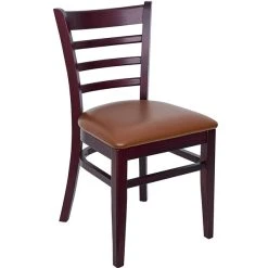 BFM Seating Berkeley Dark Mahogany Beechwood Ladder Back Side Chair With 2" Light Brown Vinyl Seat