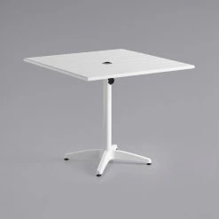 Lancaster Table & Seating 36" X 36" White Powder-Coated Aluminum Dining Height Outdoor Table With Umbrella Hole And 4 Side Chairs -Zown Shop 2289333