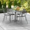 Lancaster Table & Seating 36" X 36" Matte Gray Powder-Coated Aluminum Dining Height Outdoor Table With Umbrella Hole And 4 Arm Chairs