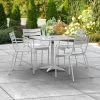 Lancaster Table & Seating 32" X 32" Silver Powder-Coated Aluminum Dining Height Outdoor Table With Umbrella Hole And 4 Arm Chairs