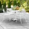 Lancaster Table & Seating 32" X 32" White Powder-Coated Aluminum Dining Height Outdoor Table With Umbrella Hole And 4 Arm Chairs