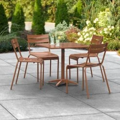 Lancaster Table & Seating 32" X 32" Brown Powder-Coated Aluminum Dining Height Outdoor Table With Umbrella Hole And 4 Side Chairs