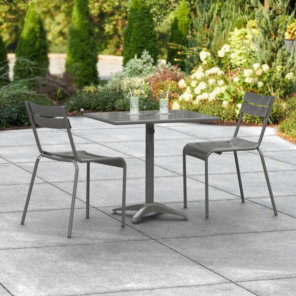 Lancaster Table & Seating 24" X 32" Matte Gray Powder-Coated Aluminum Dining Height Outdoor Table With Umbrella Hole And 2 Side Chairs 1 Lancaster Table & Seating 24" X 32" Matte Gray Powder-Coated Aluminum Dining Height Outdoor Table With Umbrella Hole And 2 Side Chairs