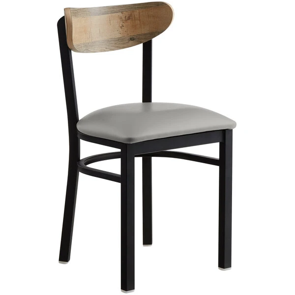 LT&S Boomerang Series Lancaster Table & Seating Boomerang Black Finish Chair With 2 1/2" Light Gray Vinyl Padded Seat And Driftwood Back 2 LT&S Boomerang Series Lancaster Table & Seating Boomerang Black Finish Chair With 2 1/2" Light Gray Vinyl Padded Seat And Driftwood Back - Image 2