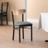 LT&S Boomerang Series Lancaster Table & Seating Boomerang Black Finish Chair With 2 1/2" Dark Gray Vinyl Padded Seat And Vintage Wood Back