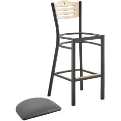 Lancaster Table & Seating Natural Finish Bar Height Bistro Chair With 2" Dark Gray Padded Seat -Zown Shop 2292968