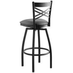 Lancaster Table & Seating Black Finish Cross Back Swivel Bar Stool With 2 1/2" Dark Gray Vinyl Padded Seat 5 Lancaster Table & Seating Black Finish Cross Back Swivel Bar Stool With 2 1/2" Dark Gray Vinyl Padded Seat -Zown Shop 2293106