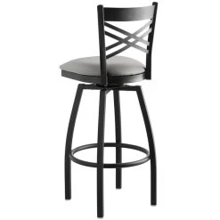 Lancaster Table & Seating Black Finish Cross Back Swivel Bar Stool With 2 1/2" Light Gray Vinyl Padded Seat -Zown Shop 2293108